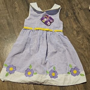 NWT Blueberi Boulevard Purple White Checkered Dress Floral Lace Summer Size 6